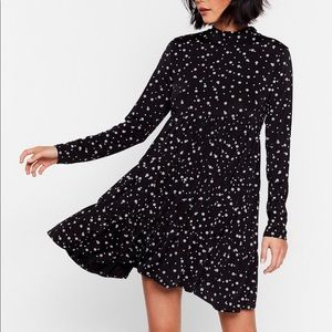 Polka Dot Mock Neck Mini Dress-Nasty Gal